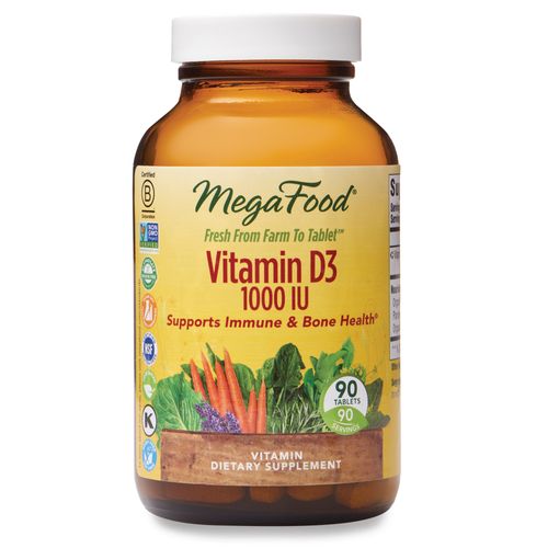 MegaFood  Vitamin D3 1000 IU  Immune and Bone Health Support  Vitamin and Dietary Supplement  Gluten Free  Vegetarian  90 Tablets (90 Servings)