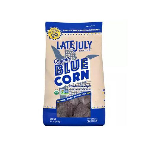 LATE JULY Snacks Restaurant Style Blue Corn Tortilla Chips, 11 oz. Bag