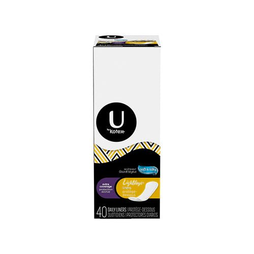 U by Kotex Lightdays Panty Liners, Extra Coverage, Unscented, 40 Ct