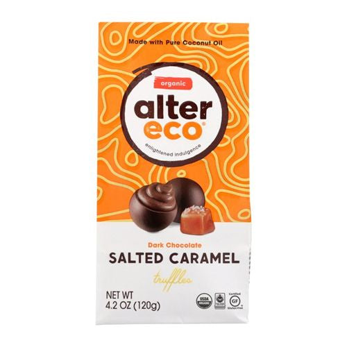 ALTER ECO, ORGANIC SALTED CARAMEL TRUFFLES, DARK CHOCOLATE