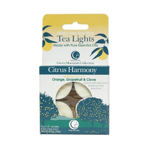 Tea Lights, Citrus Harmony, 4 Candles, 0.6 Oz (16 G) Each - Way Out Wax