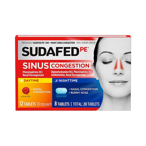 Sudafed PE Day + Night Maximum Strength Sinus Decongestant Tablets - 20ct
