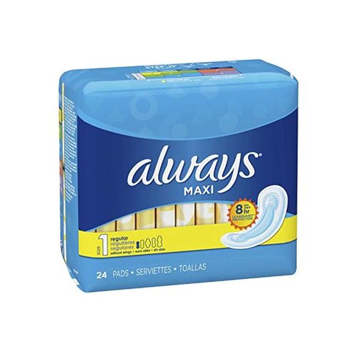 Always Maxi Pads Regular Super Absorbency Unscented without Wings  Size 1  24 Ct