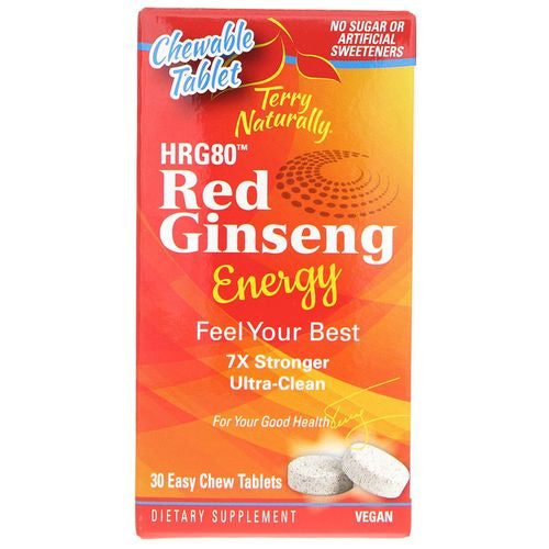 Terry Naturally HRG80 Red Ginseng Energy 30 Easy Chew Tablets Energy Support Supplement