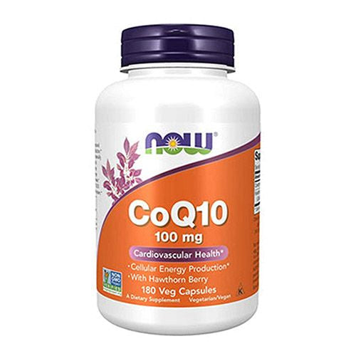 NOW Supplements  CoQ10 100 mg with Hawthorn Berry  Pharmaceutical Grade  All-Trans Form produced by Fermentation  180 Veg Capsules