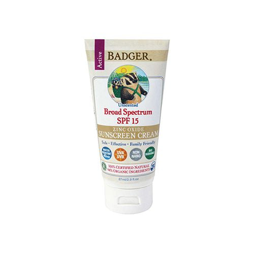 Badger Balm Zinc Oxide Sunscreen Cream SPF 15, 2.9 Fl Oz