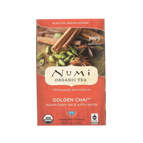 Numi Organic Tea, Golden Chai, Tea Bags, 18 Ct