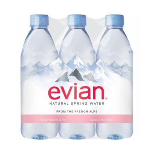 evian Natural Spring Water , Naturally Filtered Spring Water in Individual-Sized Plastic Bottles 16.9 Fl Oz (Pack of 6)