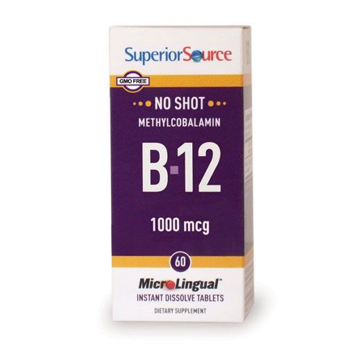 Superior Source No Shot Vitamin B12 Methylcobalamin 1000 mcg. Active form of B12. Under The Tongue Quick Dissolve Sublingual Tablets 60 Count - Methyl B12 Supplement to Increase Metabolism and Energy