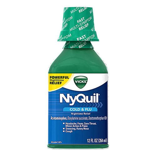 Vicks NyQuil Cold & Flu Liquid Medicine  Multi-Symptom Relief  Over-the-Counter Medicine  12 Oz