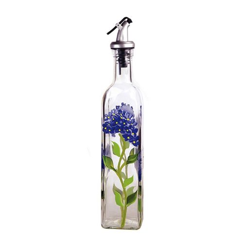 Grant Howard 39041 Hand Painted Hydrangeas Glass Oil Vinegar Cruet Bottle  16 Oz