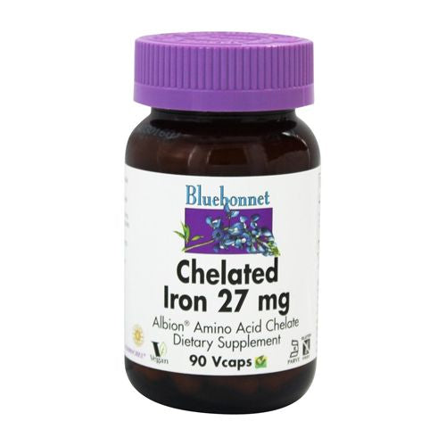 Extra Strength Chelated Iron  27 mg  90 Vegetable Capsules  Bluebonnet Nutrition
