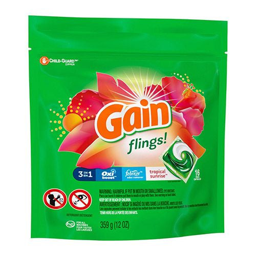 Gain flings! Laundry Detergent Pacs, Tropical Sunrise, 16 Count