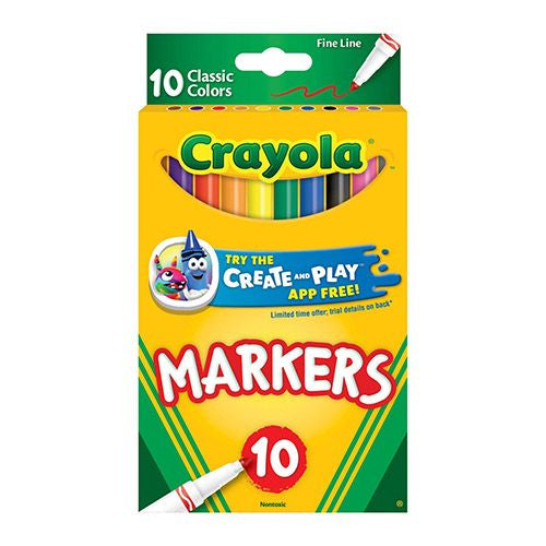Crayola Classic Thin Line Marker Set  10 Ct  Multi Colors  Back to School Supplies for Kids
