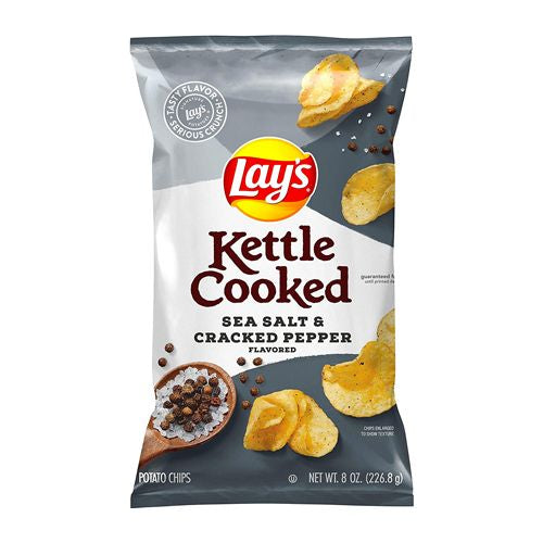 Lay s Kettle Sea Salt & Cracked Pepper Cooked Potato Chips  8 Oz.