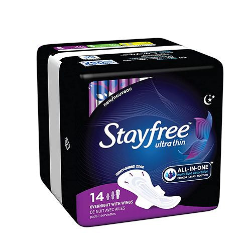 Stayfree Ultra Thin Pads with Wings  Unscented  Overnight  14 Ct