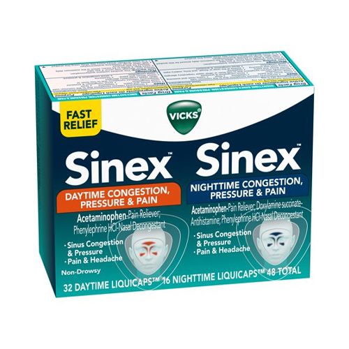 Vicks Sinex Daytime/Nighttime Congestion, Pressure & Pain LiquiCaps 48 ct Box