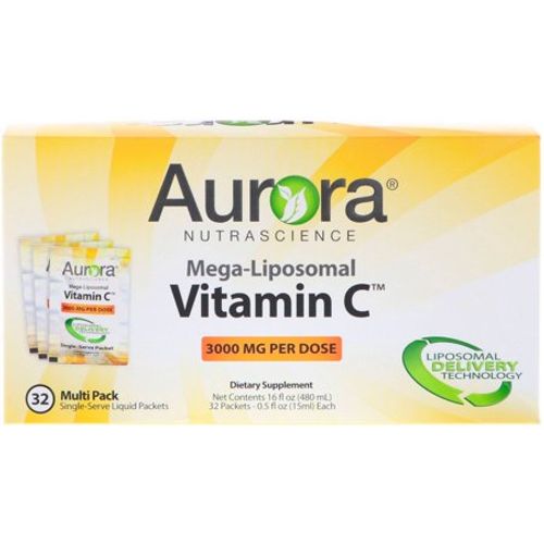 Aurora Nutrascience Mega-Liposomal Vitamin C, 3,000 mg, 32 Single-Serve Liquid Packets, 0.5 fl oz (15 ml) Each