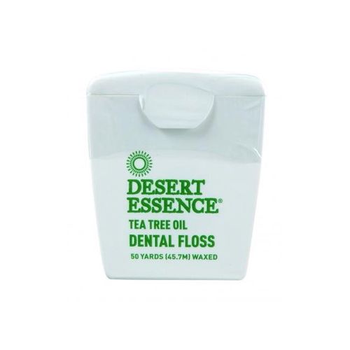 Desert Essence  Tea Tree Dental Floss 50 yd - Gluten Free - Cruelty Free - Naturally waxed with Bees Wax - No Shred Floss - Tea Tree Oil - Removes Plaque and Build Up