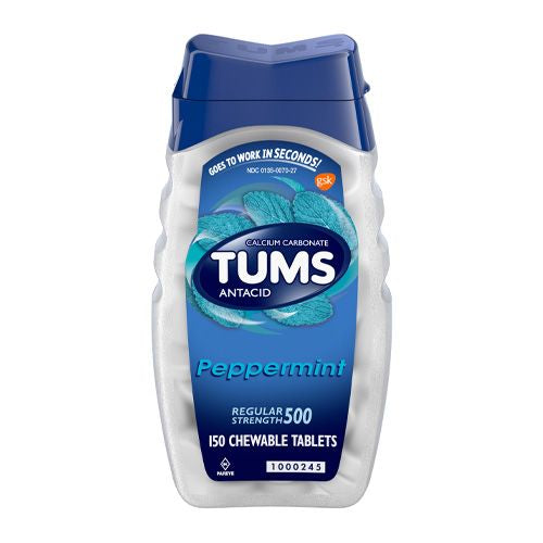 TUMS Antacid Regular Strength 500 Peppermint Chewable Tablets, 150 count