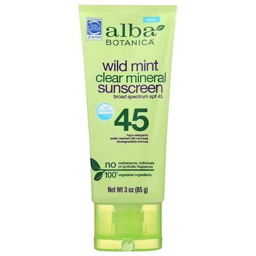 Alba Botanica SPF 45 Wild Mint Clear Mineral Sunscreen  3 Fluid Ounce -- 1 each.