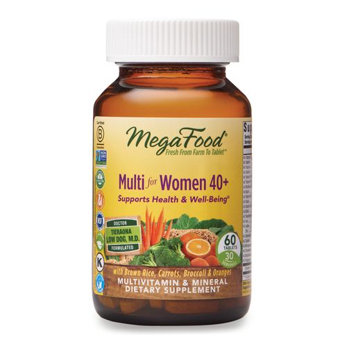 MegaFood Women s 40+ Multivitamin - Multivitamin for Women with Iron  Vitamin C  B12  B6  Choline  and more - Non-GMO  Gluten-Free  Vegetarian & Made without Dairy and Soy - 60 Tabs (30 servings)