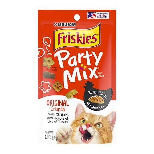 Purina Friskies Party Mix Chicken Liver & Turkey Flavor Treats for Cats  2.1 oz Pouch