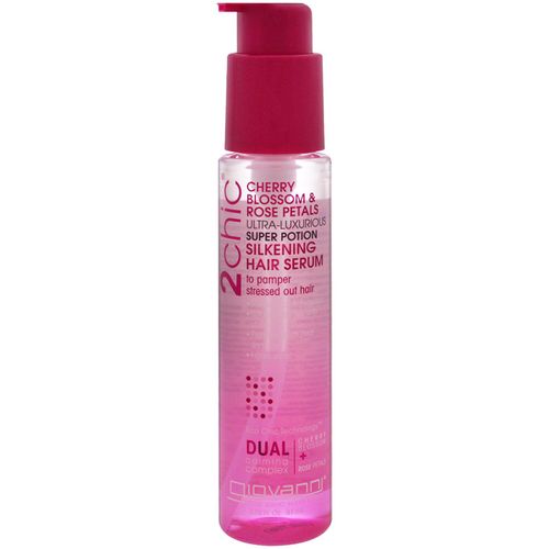 GIOVANNI 2chic Ultra Luxurious Super Potion Silkening Hair Serum  4 oz. Cherry Blossom and Rose Petals  With Aloe Vera  Smooths Curly & Wavy Hair  Paraben Free  Color Safe (Pack of 1)