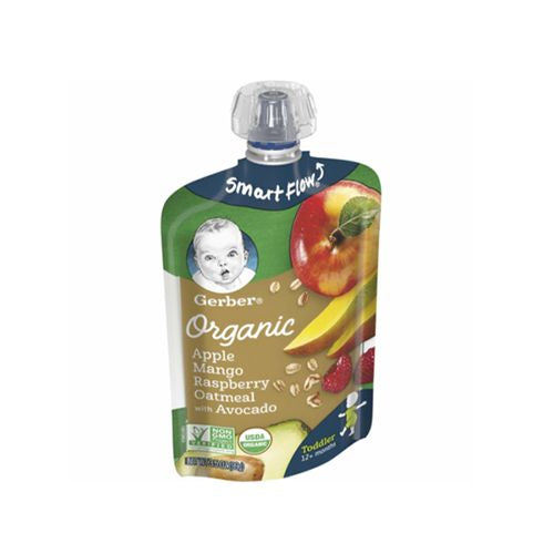 Gerber Organic Apple Mango Raspberry Oatmeal with Avocado Toddler Food, 3.5 oz Pouch
