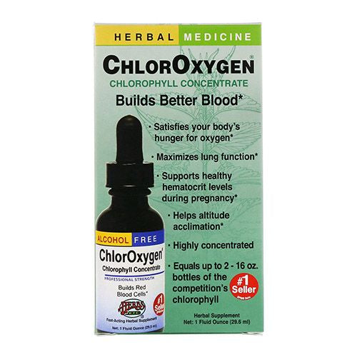 ChlorOxygen  Chlorophyll Concentrate  Alcohol Free  1 fl oz (30 ml)  Herbs Etc.