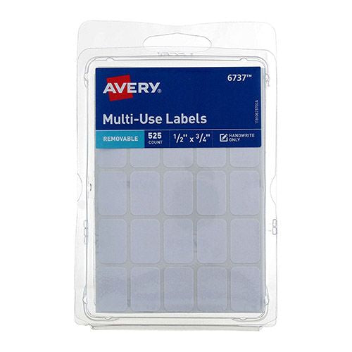 Avery Multiuse Removable Labels  1/2  x 3/4  Rectangle Labels  White  Non-Printable  525 Total (6737)