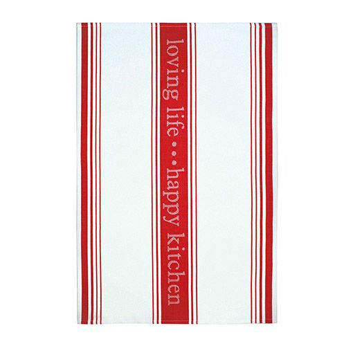 MUkitchen Loving Life 100% Cotton Striped Jacquard Towel  20 by 30-Inches  Pepper Red