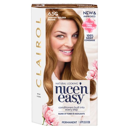 Clairol Nice n Easy Permanent Hair Color Creme  6.5G Lightest Golden Brown  1 Application  Hair Dye