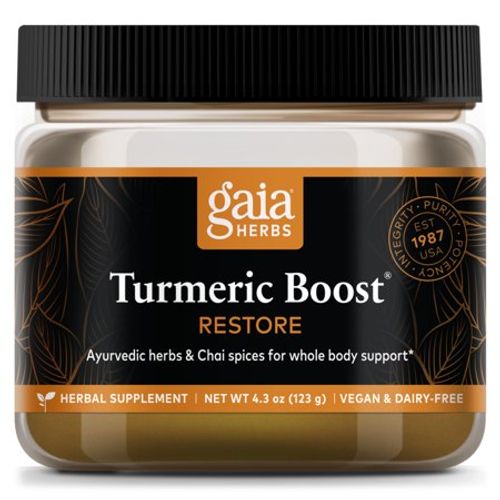 Gaia Herbs Turmeric Boost Restore - Turmeric Drink Mix Supporting a Healthy Response to Inflammation in Adults - With Turmeric  Black Pepper  Holy Basil & Ginger - 4.3 Ounces (21-Day Supply)