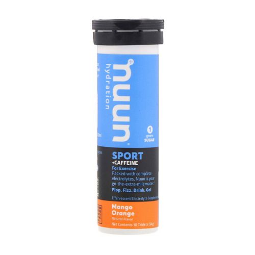 Nuun Sport +Caffeine Electrolyte Tablets for Proactive Hydration  Mango Orange  10 Count Tube