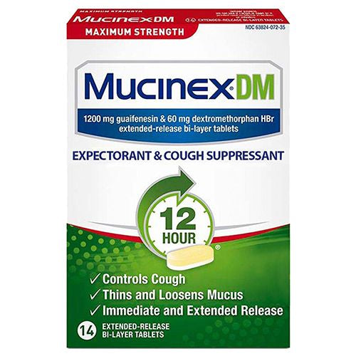 Mucinex DM Maximum Strength 12-Hour Expectorant and Cough Suppressant Tablets  14 Count