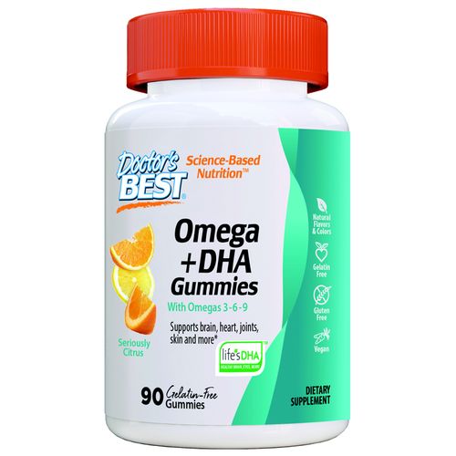 Doctor s Best Omega + DHA Fruit Pectin Gummies  Omegas 3-6-9  Vegan  Citrus Flavored  90 Ct
