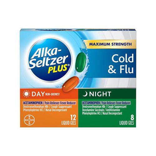 Alka-Seltzer Plus Maximum Strength Cold & Flu Medicine  Day + Night  Liquid Gels  20 Count