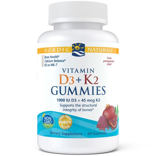 Nordic Naturals Vitamin D3 Plus K2 Gummies  Pomegranate  60 Ct