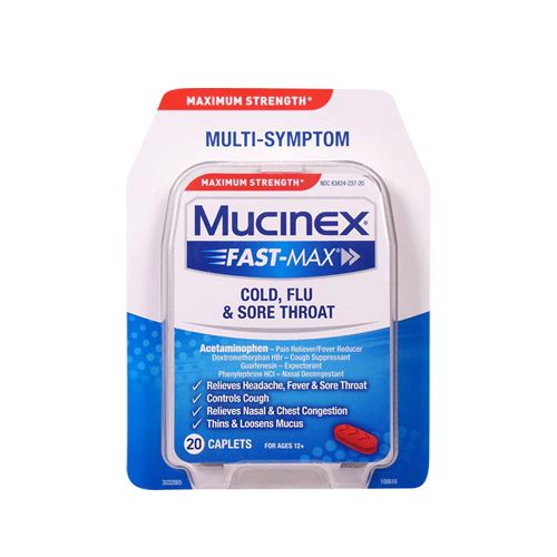 Mucinex® Fast-Max® Cold, Flu & Sore Throat Multi-Symptom Caplets 20 ct Carded Pack