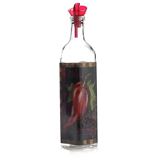 Grant Howard Red Chili Oil & Vinegar Glass Cruet with Ergo Pourer  16 oz  Multicolored