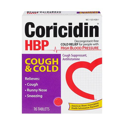 Coricidin HBP Decongestant-Free Cough and Cold Medicine for Hypertensives, Cold Symptom Relief for People with High Blood Pressure (16 Count) (B019DL5KCO)