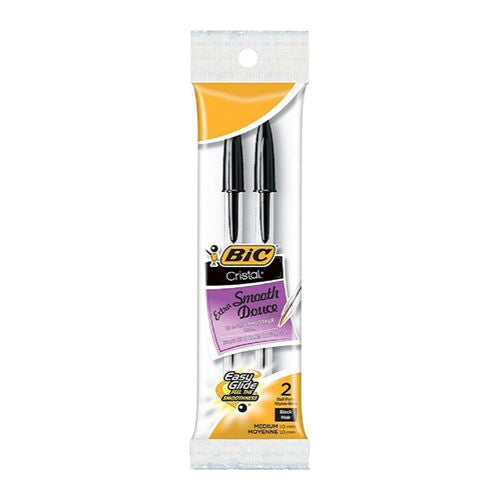 BIC Cristal Xtra Smooth Ball Pens  Medium Point (1.0mm)  Black  2 Count