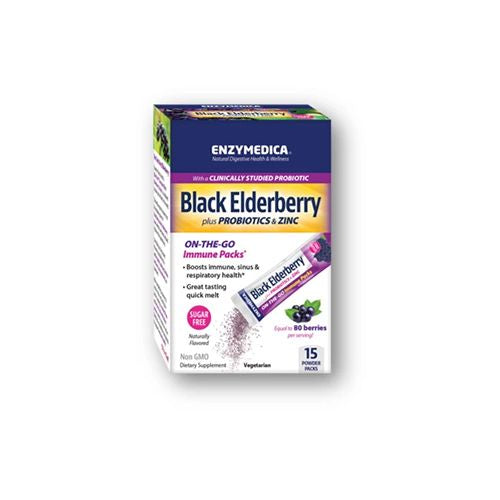 Enzymedica Black Elderberry plus Probiotics & Zinc- 15 Powder Packs