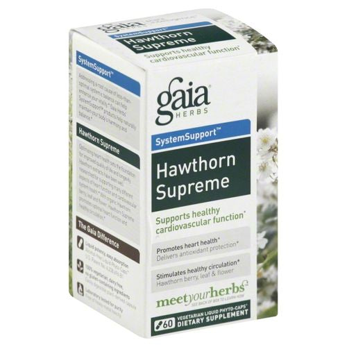 Gaia Herbs Hawthorn Supreme  Vegan Liquid Capsules  60 Count - Promotes Heart Health & Stimulates Healthy Circulation  Organic Hawthorn Berry  Leaf & Flower Extract