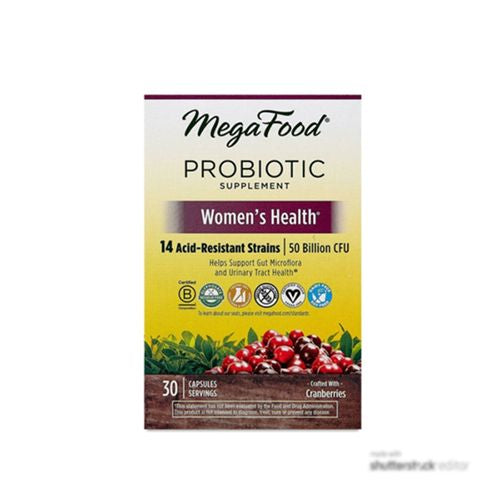 MegaFood, Women's Health Probiotics, Shelf-Stable Dietary Supplement with 50 Billion CFU and CRAN d'Or, 30 servings (30 capsules)