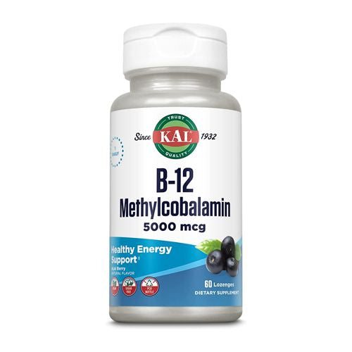 KAL B-12 Methylcobalamin 5000 mcg Lozenges | Natural Acai Flavor | Healthy Metabolism  Energy  Nerve & Red Blood Cell Support | 60 Lozenges