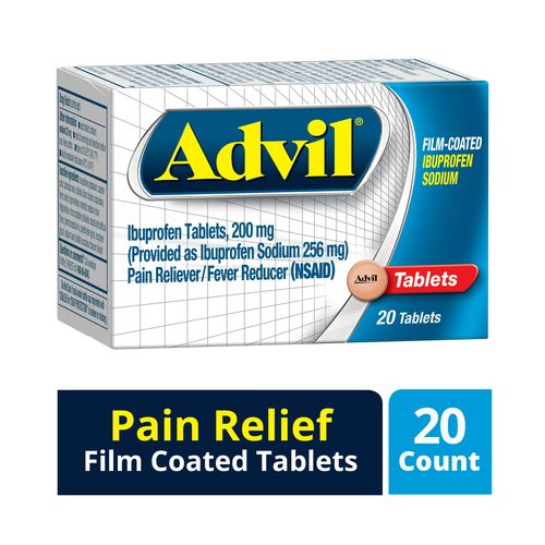 Advil Film Coated Tablets Pain Reliever and Fever Reducer, Ibuprofen 200mg, 20 Count, Fast-Acting Formula for Headache Relief, Toothache Pain Relief and Arthritis Pain Relief