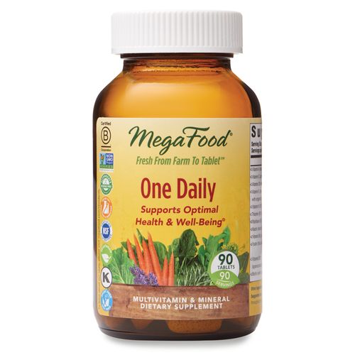 MegaFood  One Daily  Supports Optimal Health and Wellbeing  Multivitamin and Mineral Supplement  Gluten Free  Vegetarian  90 Tablets (90 Servings)