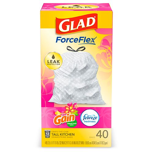 Glad Tall Kitchen Trash Bags, 13 Gallon, 40 Bags (ForceFlex, Gain Island Fresh)